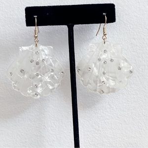 White Faux Shell CZ Dangle Earrings NWOT